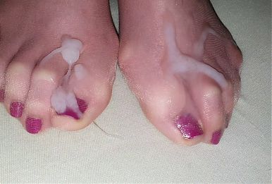 Cum on nylon feet #13